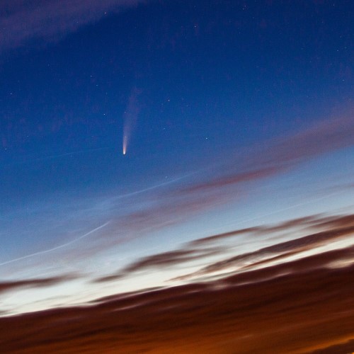 Comet C/2020 F3 (NEOWISE) in the sky at dawn