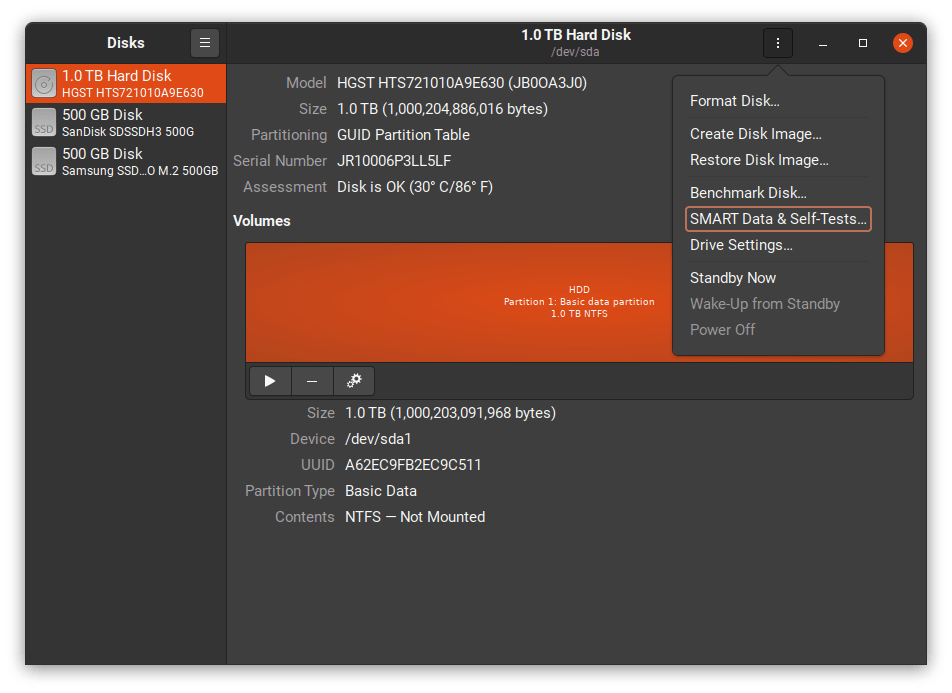 Disks utility in Ubuntu