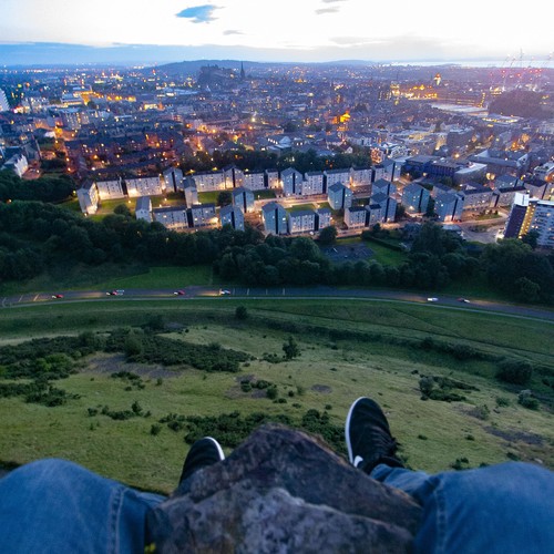 Wide angle image from Arthur's Seat looking down on Edinburgh