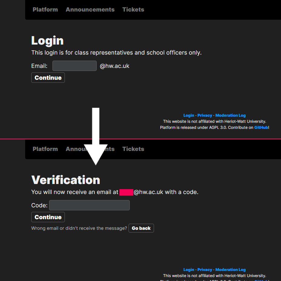 The login process for a Class Rep