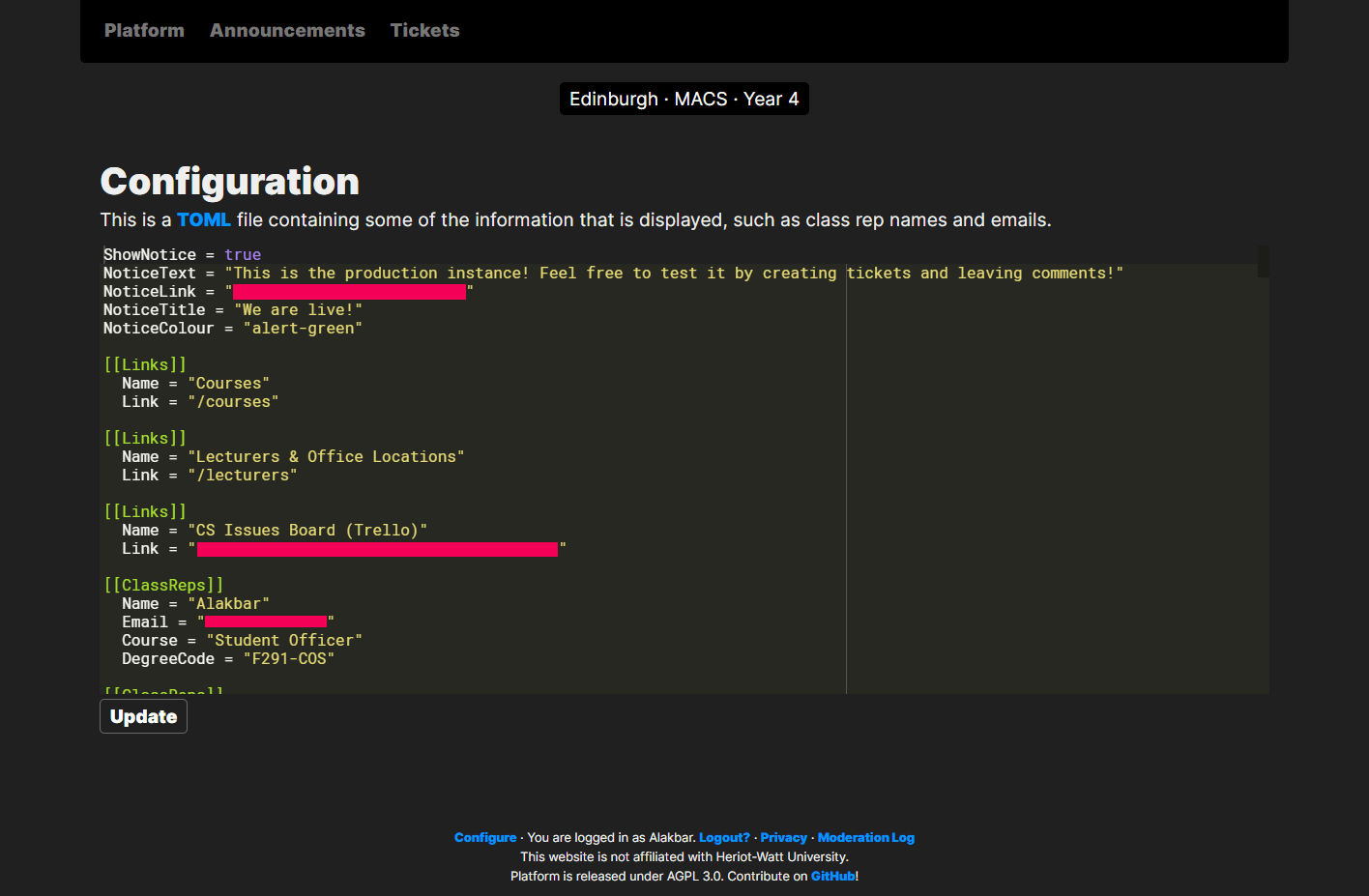 Screenshot of the online configurator on Platform