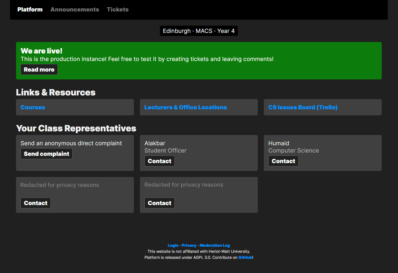 Screenshot of Platform on Chrome in the dark theme